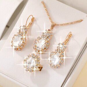 KIT DE JOYAS DE 4 PIEZAS PARA MUJER CON DIAMANTES DE IMITACION COLOR DORADO